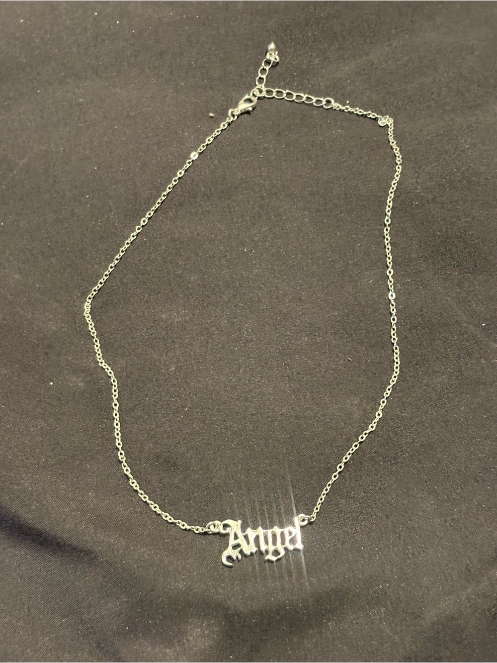 Silver "Angel" Script Pendant Necklace - Women's Jewelry